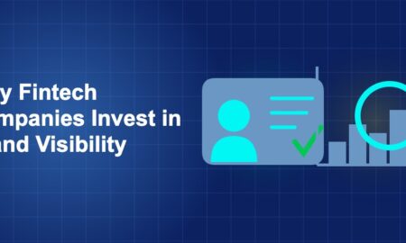 Dark blue fintech illustration with + icons in side-by-side composition