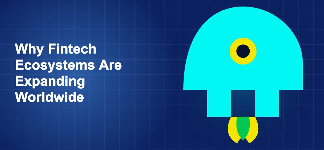 Dark blue fintech illustration with icons in solo composition