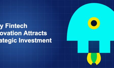 Dark blue fintech illustration with icons in solo composition