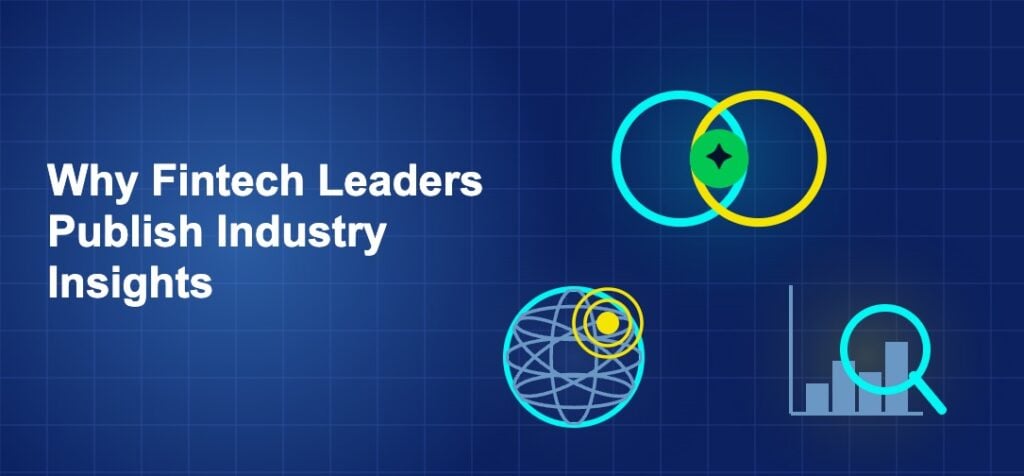 Dark blue fintech illustration with ++ icons in triangle composition
