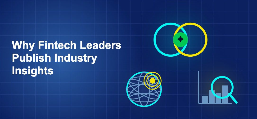 Dark blue fintech illustration with ++ icons in triangle composition