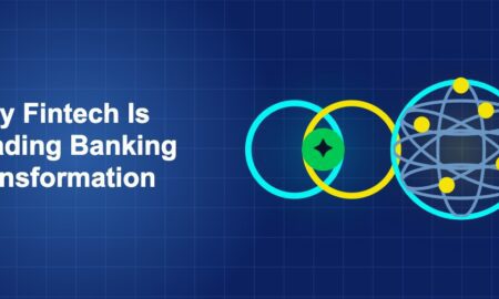 Dark blue fintech illustration with + icons in side-by-side composition