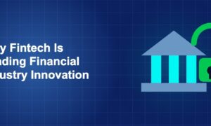 Dark blue fintech illustration with icons in solo composition