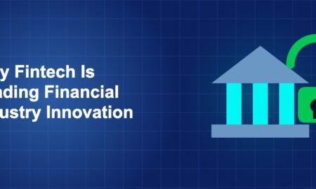 Dark blue fintech illustration with icons in solo composition