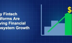 Dark blue fintech illustration with icons in solo composition