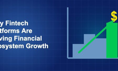 Dark blue fintech illustration with icons in solo composition