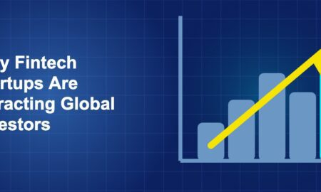 Dark blue fintech illustration with icons in solo composition