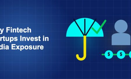 Dark blue fintech illustration with + icons in side-by-side composition