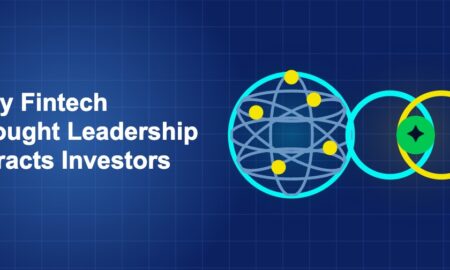 Dark blue fintech illustration with + icons in side-by-side composition