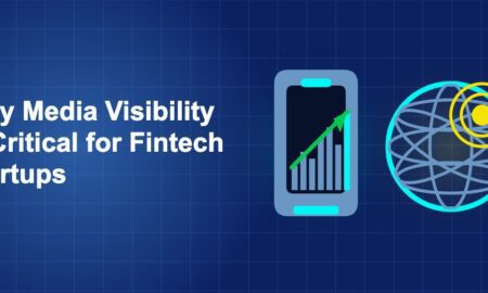 Dark blue fintech illustration with + icons in side-by-side composition