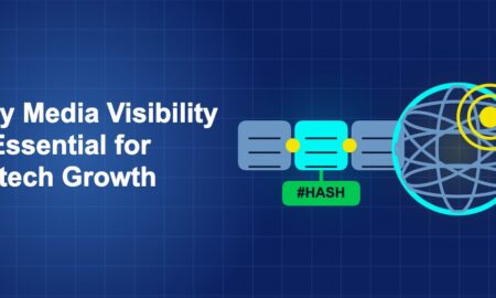 Dark blue fintech illustration with + icons in side-by-side composition