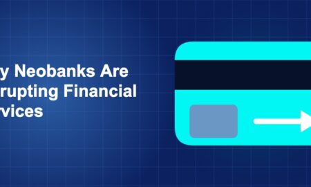 Dark blue fintech illustration with icons in solo composition