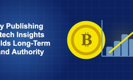 Dark blue fintech illustration with + icons in side-by-side composition