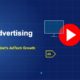 YouTube play button with video screen bar chart and ad tag