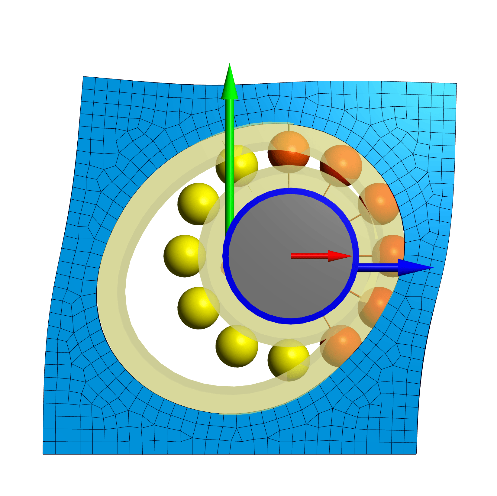 Finite Element Analysis (FEA) simulation showing dynamic stress distribution on a ball bearing, illustrating the destructive forces of the Oval Trap and housing deformation