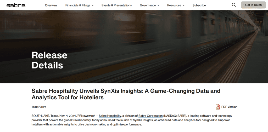 Sabre Hospitality Solutions - Data-Driven Operations