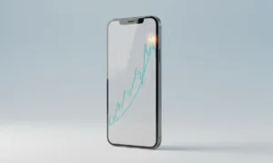 Sleek smartphone with an upward-trending financial chart on a soft gradient background, highlighting a breakout point.