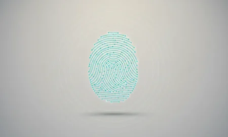 Glowing digital fingerprint with subtle ripple rings on a neutral background, symbolizing a startup's expanding online presence.