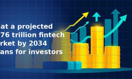 3D illustration of stacked gold coins and rising bar charts with multiple upward-trending arrows in gold and teal tones on a dark navy blue grid background