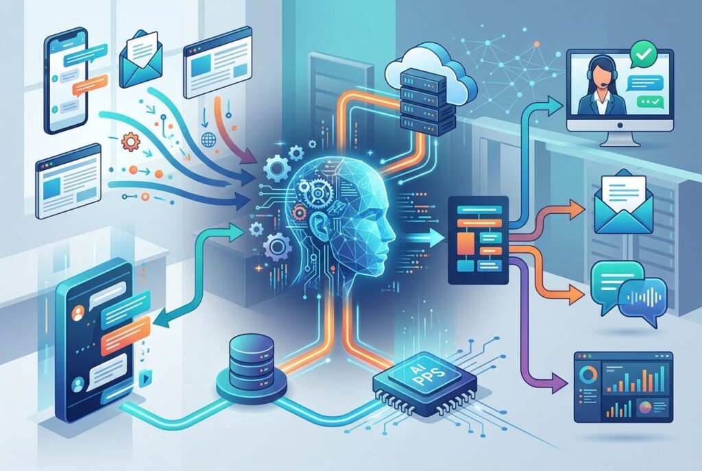 AI conversational automation pipeline architecture diagram