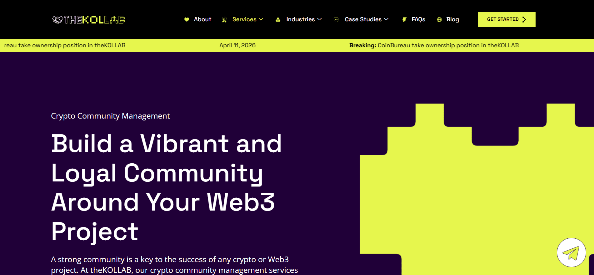 theKollab crypto community management homepage — building vibrant and loyal Web3 project communities through KOL and influencer strategies.