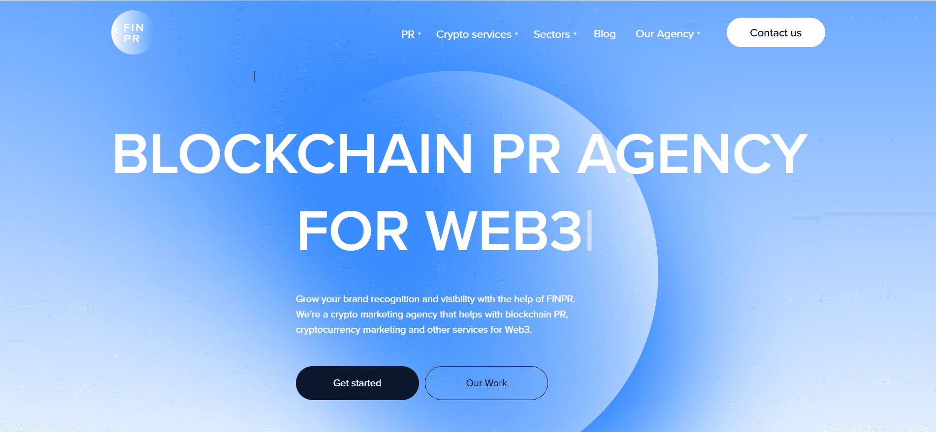 FinPR blockchain PR agency for Web3 homepage — crypto marketing and community credibility services across 400+ media outlets.