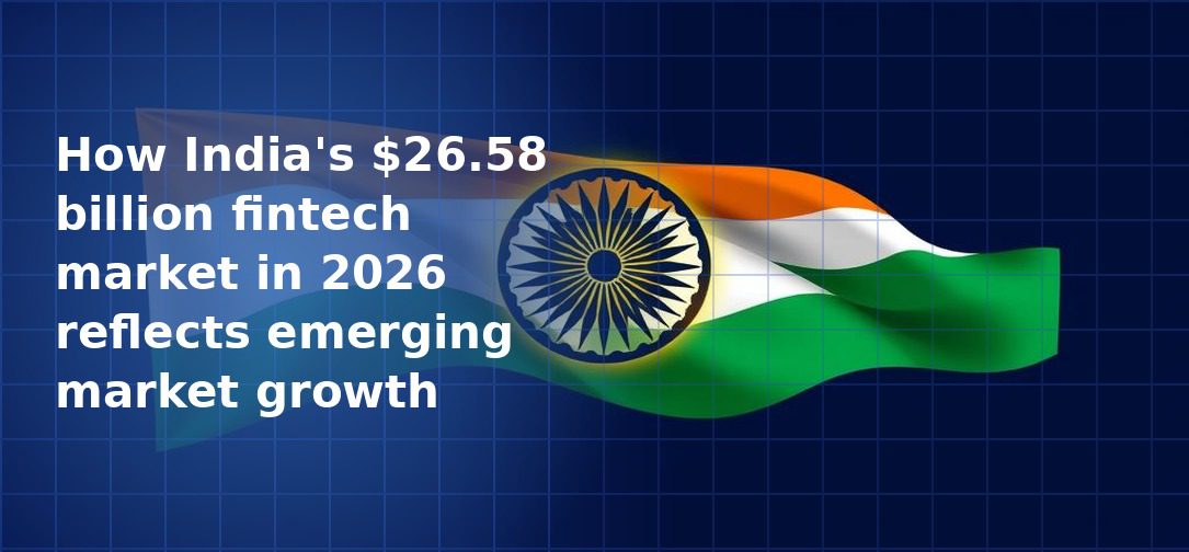 Stylised illustration of a waving Indian tricolour flag in saffron, white and green with the navy Ashoka Chakra wheel, set against a dark navy blue grid background