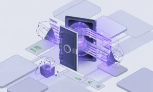 Illustration of quantum-safe encryption protecting financial systems and sensitive data