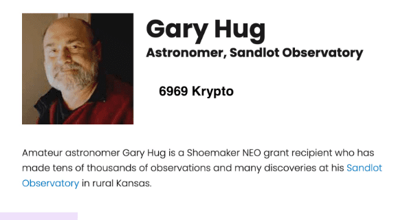 Kansas Astronomer Names Asteroid 6969 Krypto