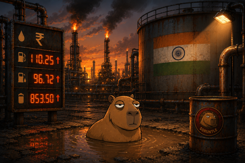 An image of an ambivalent capybara in an Indian oilfield