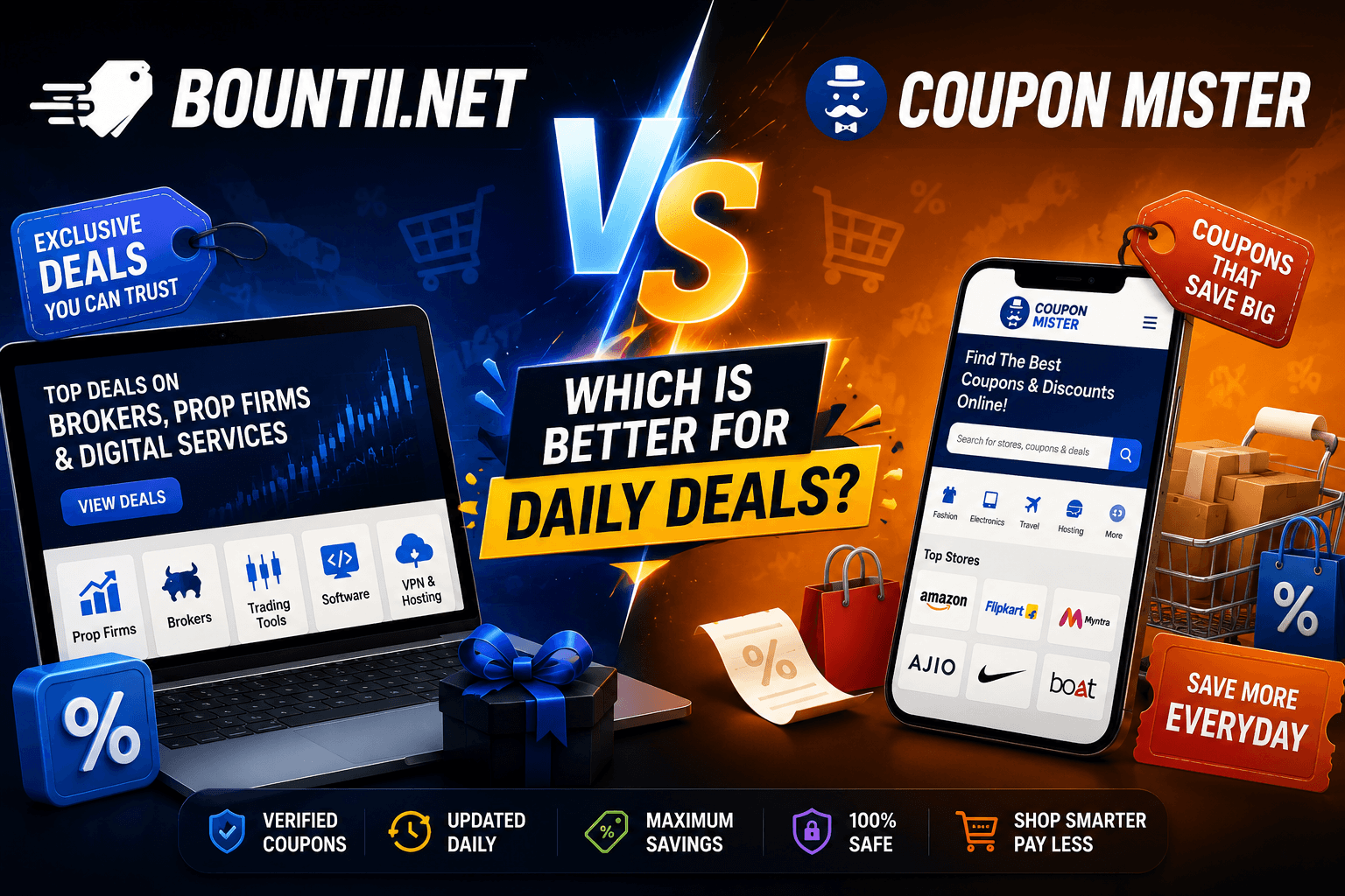 Bountii.net vs Coupon Mister; Ποιο Είναι Καλύτερο για Καθημερινές Προσφορές;