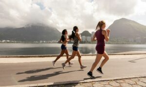 Busy professional practicing healthy lifestyle habits while working remotely