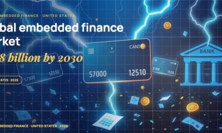 Stylised payment cards floating with glowing lightning arcs between bank silhouettes, scattered fragments of receipts and authorization tokens, particle field.