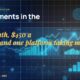 Stylised geometric financial dashboards floating in layered depth, glowing data streams arcing between abstract bank silhouettes, scattered fragments of charts and ledgers, particle field.