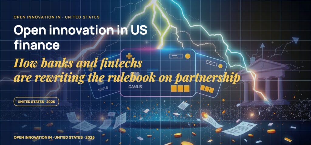 Stylised payment cards floating with glowing lightning arcs between bank silhouettes, scattered fragments of receipts and authorization tokens, particle field.