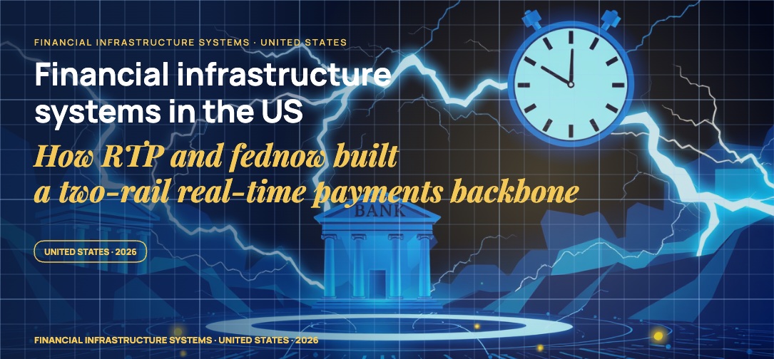 Instant payment lightning arcs flowing between abstract bank silhouettes, a 24/7 clock ring around the scene, stylised payment dispatch containers.