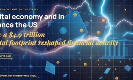 Stylised payment cards floating with glowing lightning arcs between bank silhouettes, scattered fragments of receipts and authorization tokens, particle field.
