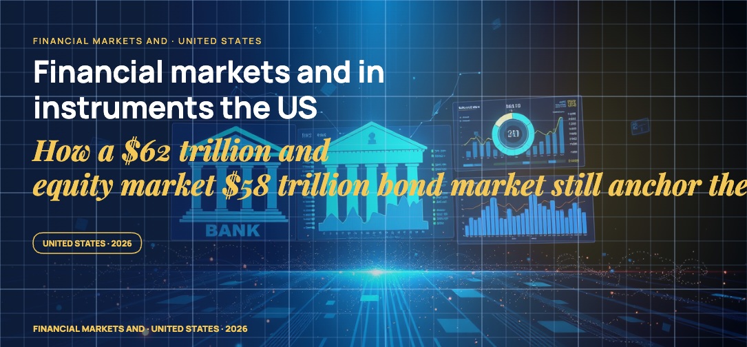 Stylised geometric financial dashboards floating in layered depth, glowing data streams arcing between abstract bank silhouettes, scattered fragments of charts and ledgers, particle field.