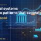 Stylised geometric financial dashboards floating in layered depth, glowing data streams arcing between abstract bank silhouettes, scattered fragments of charts and ledgers, particle field.