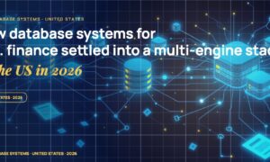 Distributed document and key-value database nodes connected by data flow lines, scattered fragments of query plans, glowing index pages.