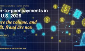 Glowing money packets and currency symbols streaming between stylised phone silhouettes, social interaction nodes connecting users, multiple instant-send arcs.