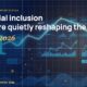 Stylised geometric financial dashboards floating in layered depth, glowing data streams arcing between abstract bank silhouettes, scattered fragments of charts and ledgers, particle field.