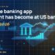 Stylised geometric financial dashboards floating in layered depth, glowing data streams arcing between abstract bank silhouettes, scattered fragments of charts and ledgers, particle field.