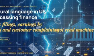 Stylised payment cards floating with glowing lightning arcs between bank silhouettes, scattered fragments of receipts and authorization tokens, particle field.