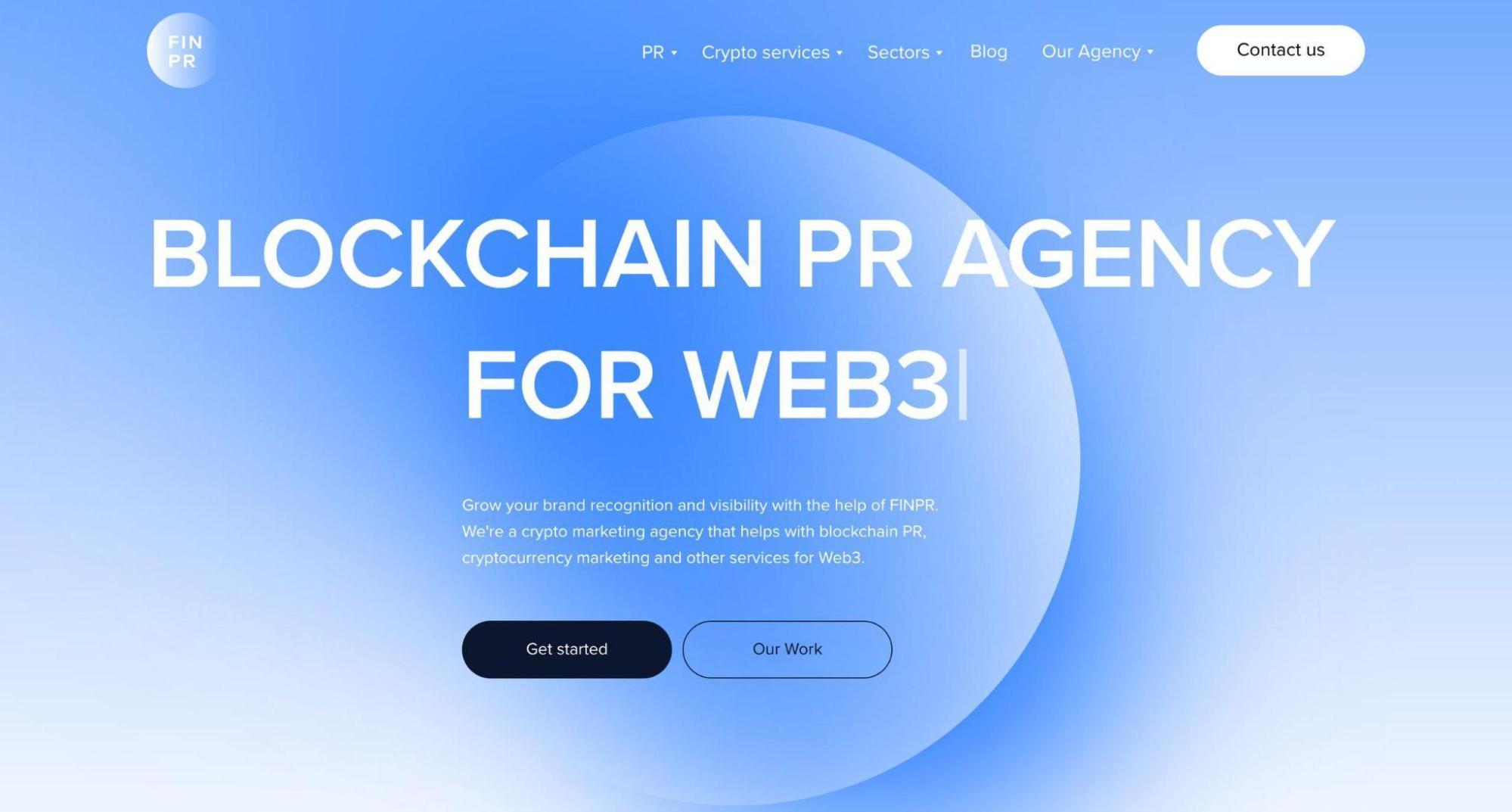Alt text: FINPR blockchain PR agency for Web3 homepage — cryptocurrency marketing and multi-regional press distribution services
