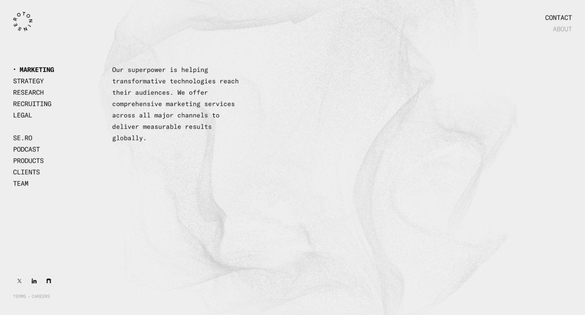 Alt text: Serotonin Web3 go-to-market platform homepage offering marketing, strategy, recruiting, and legal services for blockchain projects