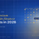 Editorial card hero for quantum computing in US finance in 2026: navy editorial card with a 6 by 8 qubit lattice with bright gold accent nodes and a right-side cascade of NIST post-quantum cryptography labels ML-KEM, ML-DSA and SLH-DSA.