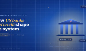 TechBullion Tier 1 editorial featured image for Financial systems and institutions in the US: how banks, credit unions, and the regulator , with a topic-fitting SVG metaphor and a Fraunces italic gold keyword phrase "US banks and credit" in the headline on the navy gradient editorial composite with two-tier grid and warm gold glow.