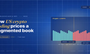 TechBullion Tier 1 editorial featured image for Crypto Trading and Markets in America in 2026: ETFs, Custody and the New US Order Flow, with a topic-unique SVG metaphor and a Fraunces italic gold keyword phrase "US crypto trading" in the headline on the navy gradient editorial composite.