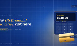 TechBullion Tier 1 editorial featured image for From Wildcat Banking to FedNow: The Long Arc of U.S. Financial Innovation, with a topic-fitting SVG metaphor and a Fraunces italic gold keyword phrase "US financial innovation" in the headline on the navy gradient editorial composite with two-tier grid and warm gold glow.
